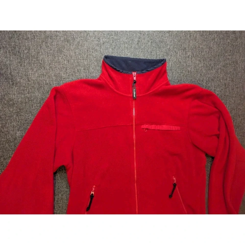 Vintage‎ LL Bean Men's Fleece Medium Jacket Outdoor Red Full-Zip Pockets Hiking